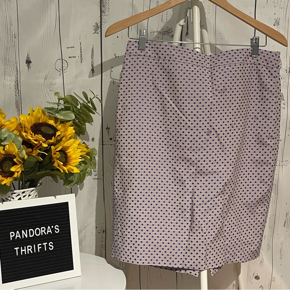 J. Crew Pencil Skirt Size 6 Taupe Blue Polka Dots Preowned - Picture 1 of 7